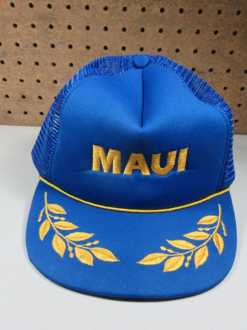 Vintage Hawaiian Headwear mens blue yelow Maui mesh trucker snapback hat OS EUC